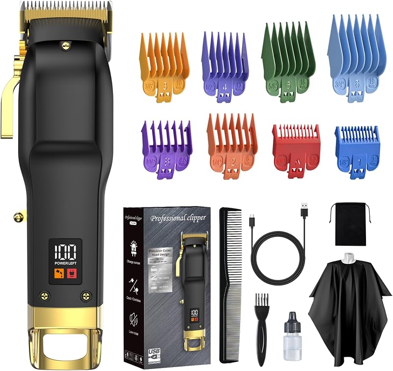 Hair Clippers for Men, Cordless Hair Trimmer with 8 Color-Coded Guards | Type-C Rechargeable At-Home Haircuts with Led Display, Professional Hair Cutting Kit for Head & Beard, Ideal Gift, 15Pcs