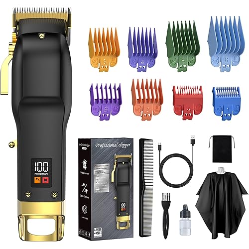 Hair Clippers for Men, Cordless Hair Trimmer Set with 8 Color-Coded Guard, Clippers for Hair Cutting, Beard Trimmer, Barber Accessories for Face, Neck & Manscaping, Ideal Gift, 15Pcs