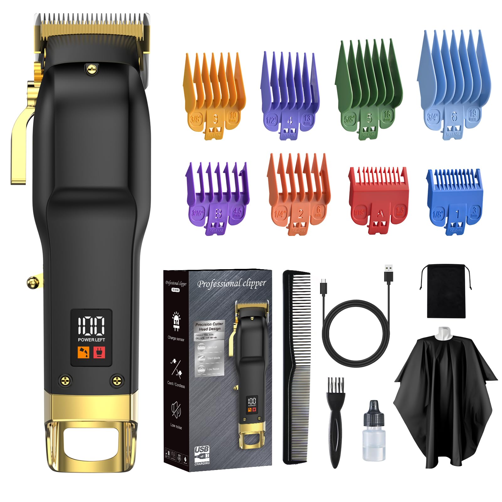 Hair Clippers for Men, Cordless Hair Trimmer with 8 Color-Coded Guards