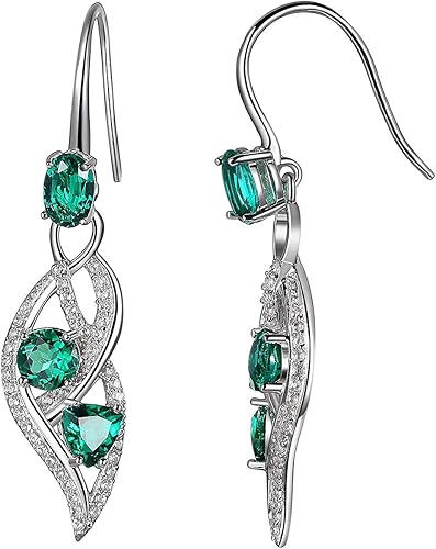 Tienda Collection Pendientes colgantes de plata de ley con piedras preciosas y zafiro blanco