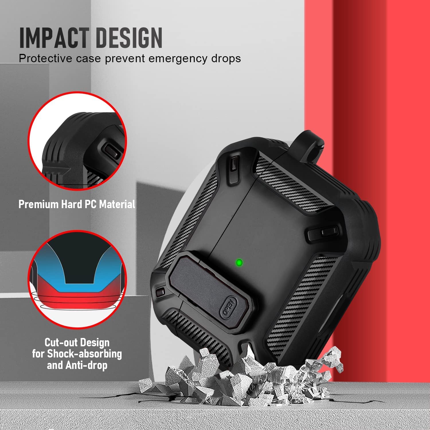 Custodia per Airpod 3 con clip di chiusura sicura, serie Military Armor a corpo intero robusto con portachiavi, custodia protettiva antiurto per AirPod 3°