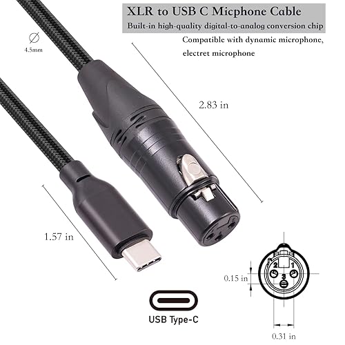 Miniatura 3 de Cable convertidor de enlace de micrófono XLR a USB C hembra de 3 pies, adaptador de micrófono Plug and Play para iPhone 15 ipad pro Samsung Huawei