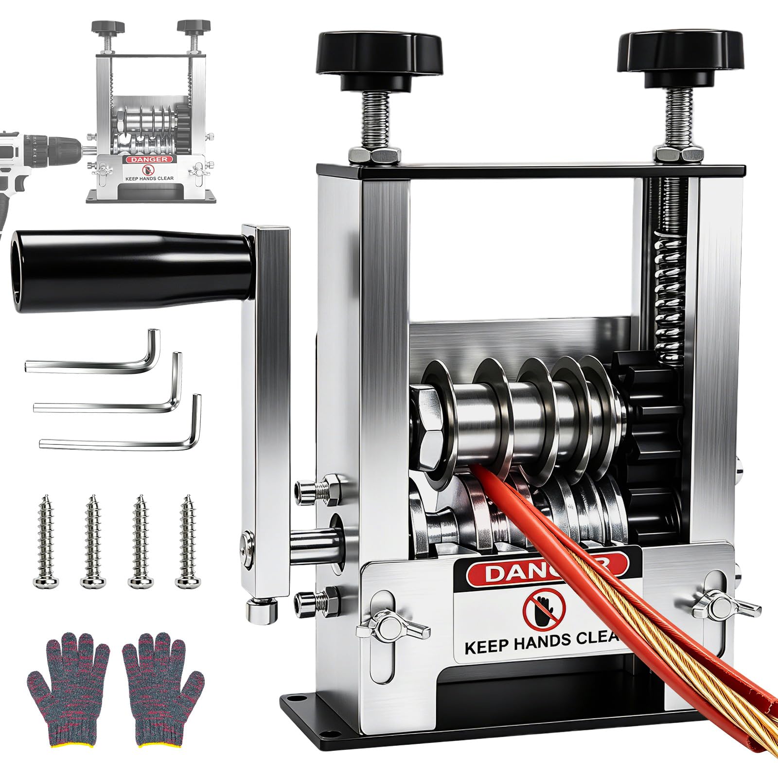 FONCOOD Wire Stripper Machine, 3-17mm Cable Wire Stripper Machine with 6 Feeding Channels and 5 Blades, Hand Crank & Electric Drill Operated Cable Stripper for Home Industrial Copper Wire Recycling