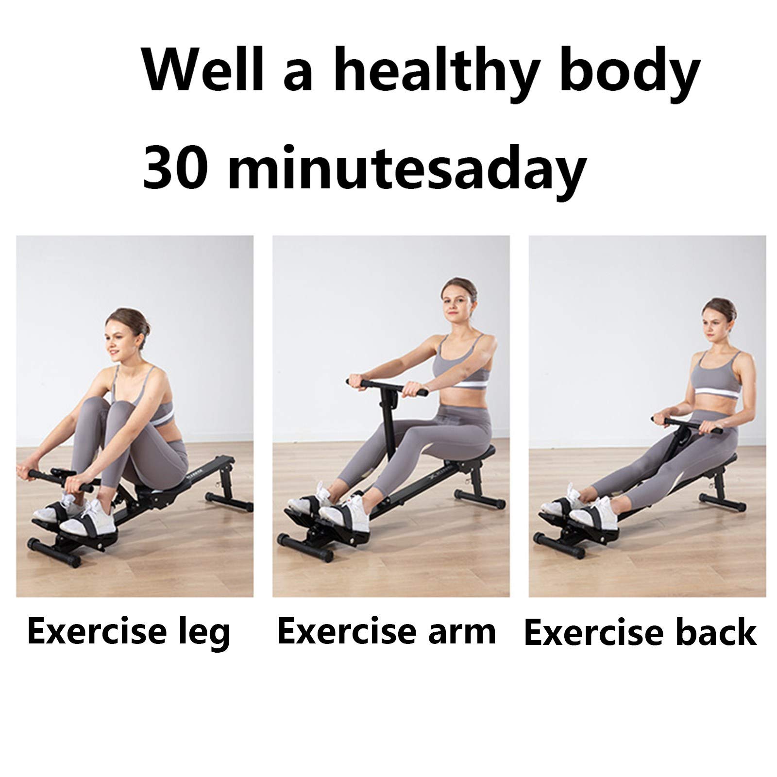 sunyu Máquina de Remo Interior con 12 Resistencia Ajustable, con Datos de Ejercicios, silenciosa y Plegable, se Utiliza para Ejercicios de Fitness