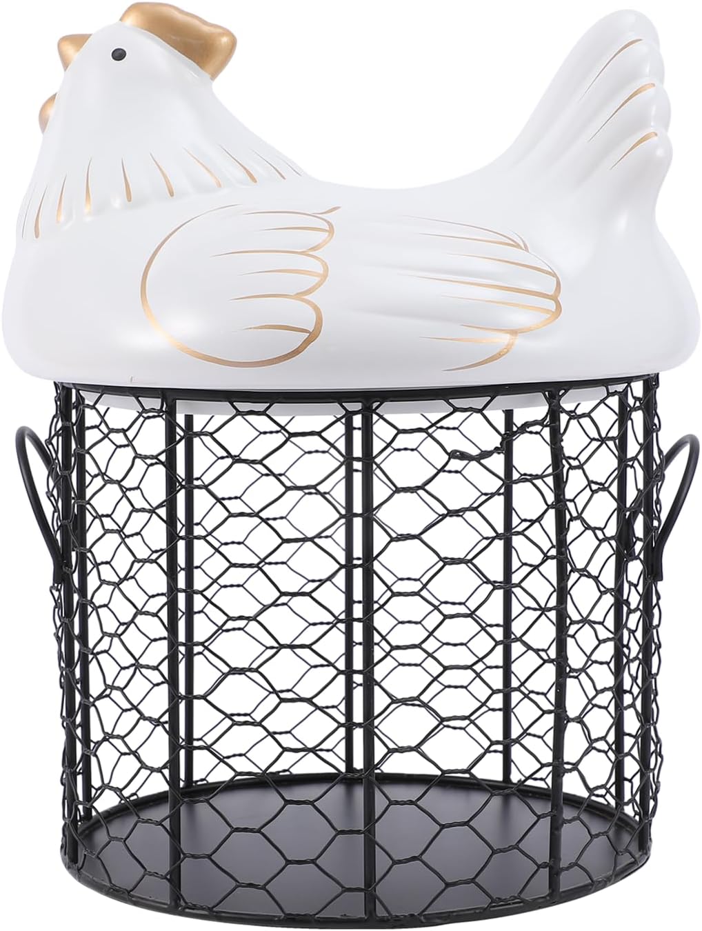 Ceramic Egg Storage Basket with Decorative Metallic Accent and Black Frame, Kitchen Fruit and Snack Container, Southeast Asian Style Household Storage Organizer for Countertop