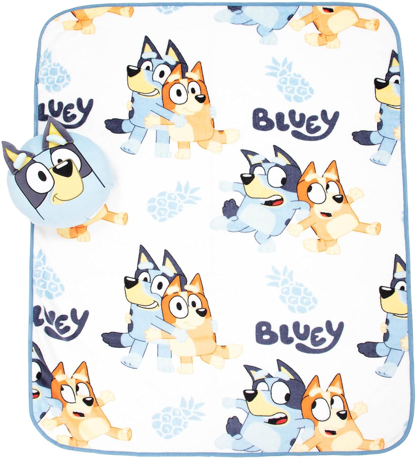 jay franco bluey & bingo nogginz set - 40 x 50 inch lightweight travel throw blanket & pillow - kids super soft 2 piece bedding set white - bluey