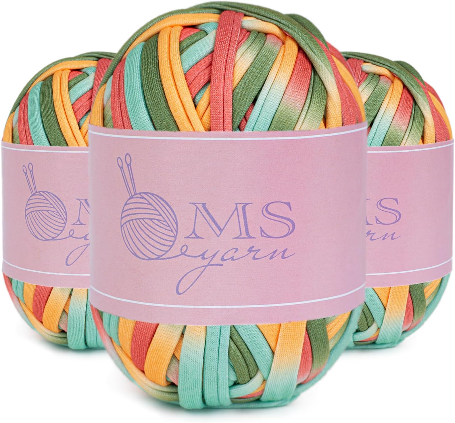 3 Skein Fancy T-Shirt Yarn, Tshirt Fabric Crochet Yarn for Crocheting Bag/Craft Project/Home Decor, 3.3oz/100g, 30yd/27m (7# Red&Cyan)