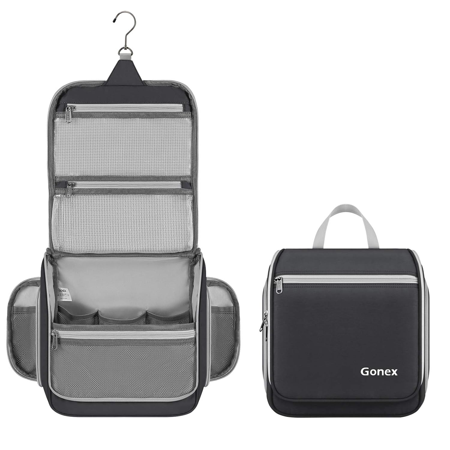 Gonex Hanging Toiletry Bag, Travel Organizer Bag for Makeup and Toiletries, Men and Women Black