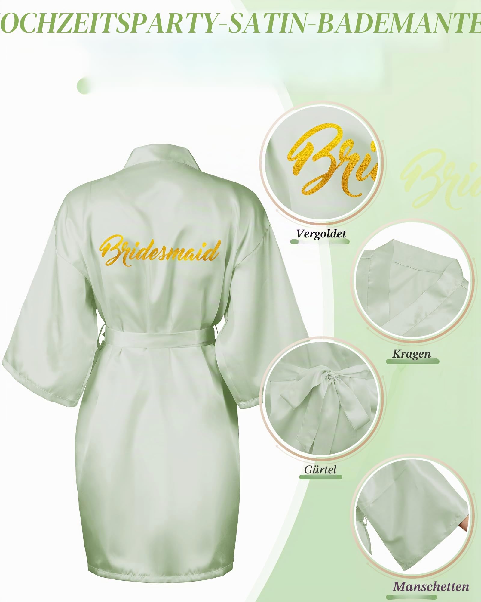 Jecery Das 10-teilige Brautmantel-Set beinhaltet 9 Kimono-Brautjungfern-Bademäntel für die Hochzeit, kurz bestickt, Brautparty-Roben