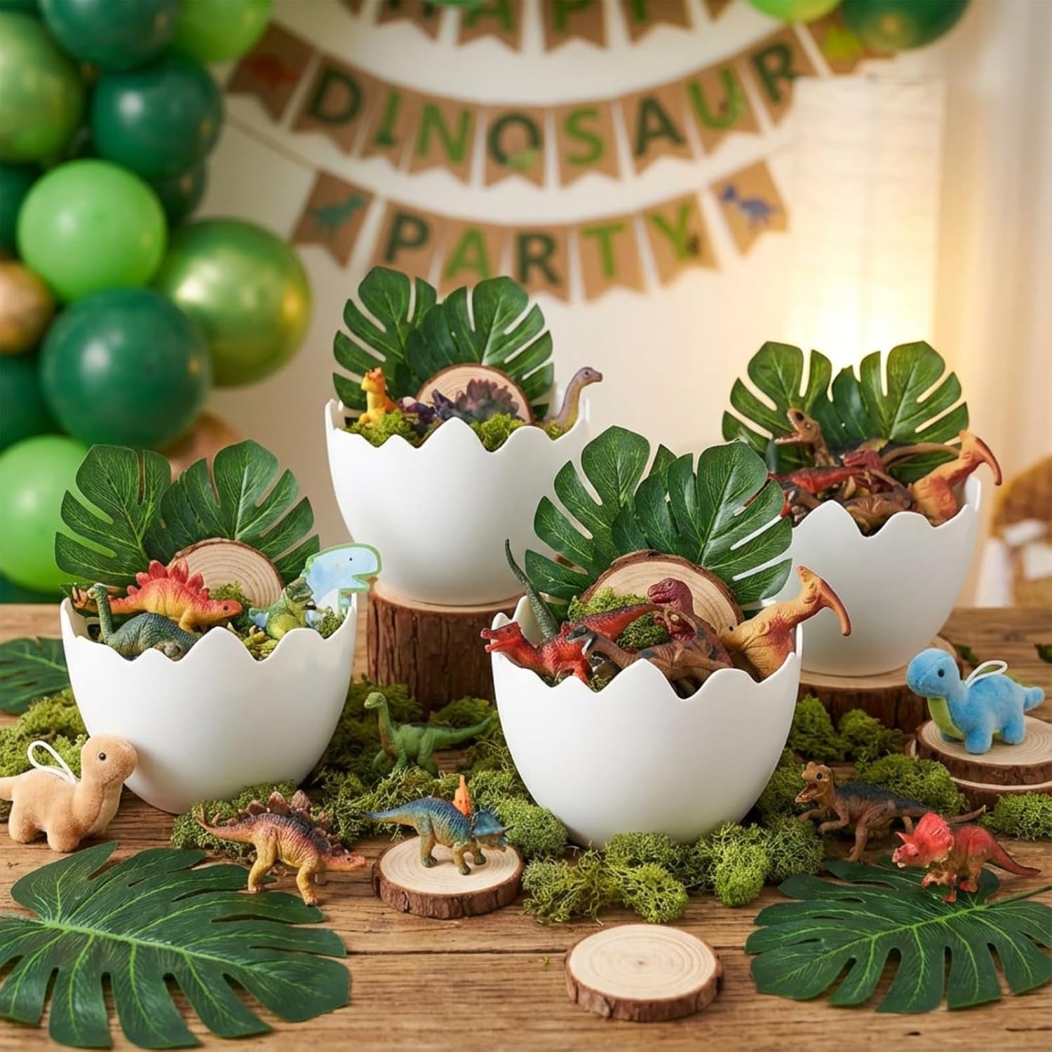 AceOrbit Dinosaur Themed Party Decorations Easter Table Centerpiece 4 Plastic Egg Shape Vases Treat Boxes Snack Trays for Adult Dinosaur Birthday Themed Party Supplies