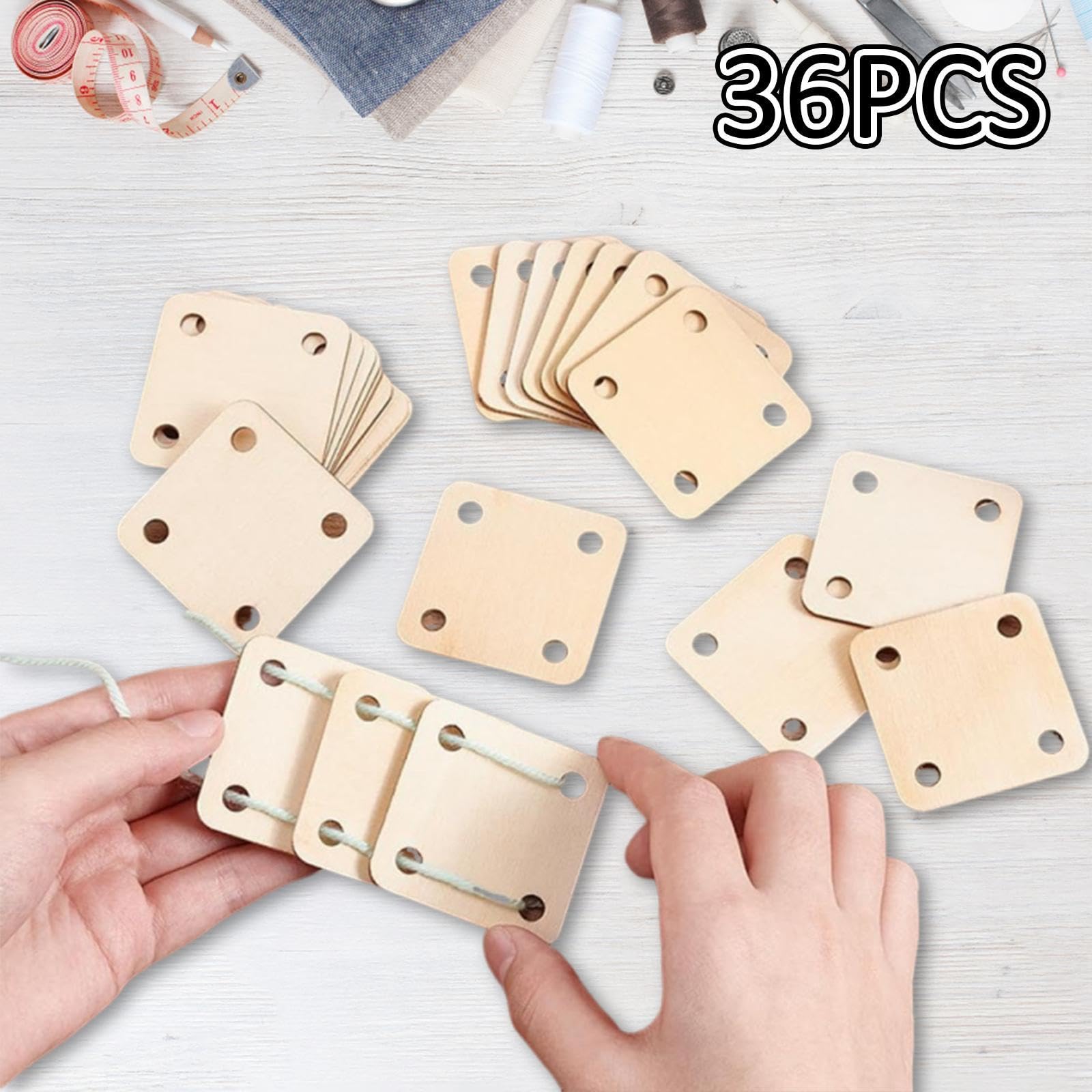 Amagogo Webkarten aus Holz, Webstuhlkarten aus Holz, 5,1 x 5,1 cm, Webstuhl-Zubehör-Set mit 4 Löchern für Heimwerkerarbeiten, Wandteppiche, Schals, 36 Stück
