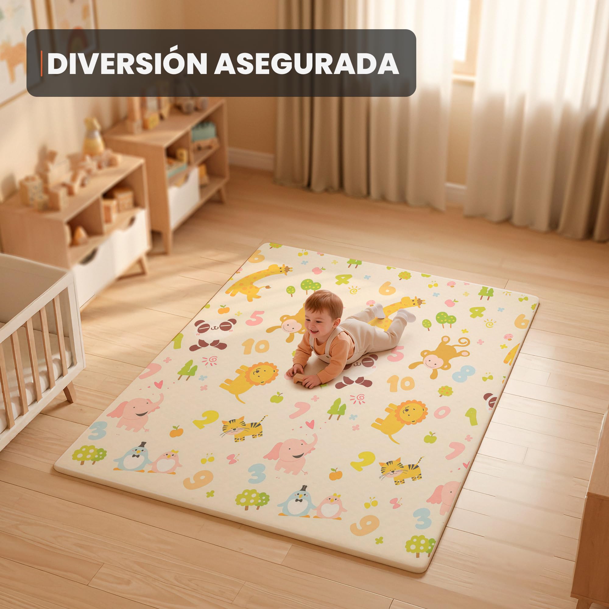 JUPPLIES Alfombra Bebe Acolchada Plegable 200x180cm y 1cm Grosor - Tapete de Actividades para Bebe Plegable - Alfombra Infantil para Juegos Reversible y Antideslizante — view 6