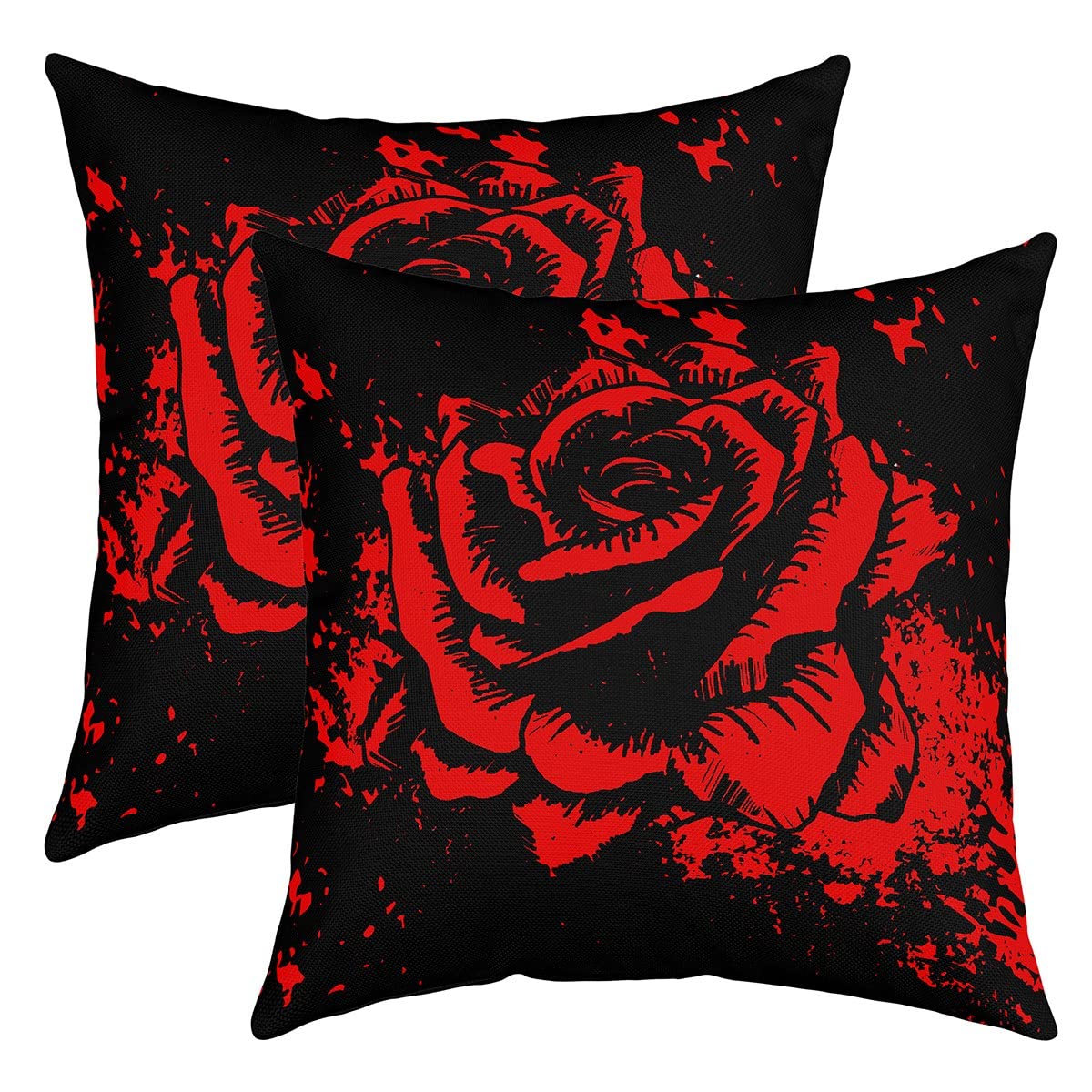 Loussiesd Rose Throw Pillow Covers 22"x22" Set of 2 Soft Rose Floral Flower Cushion Covers Pillow Cases For Sofa Bedroom Car Reversible Garden Flower Romantic Red Black Decorative Throw Pillowcases — image 1