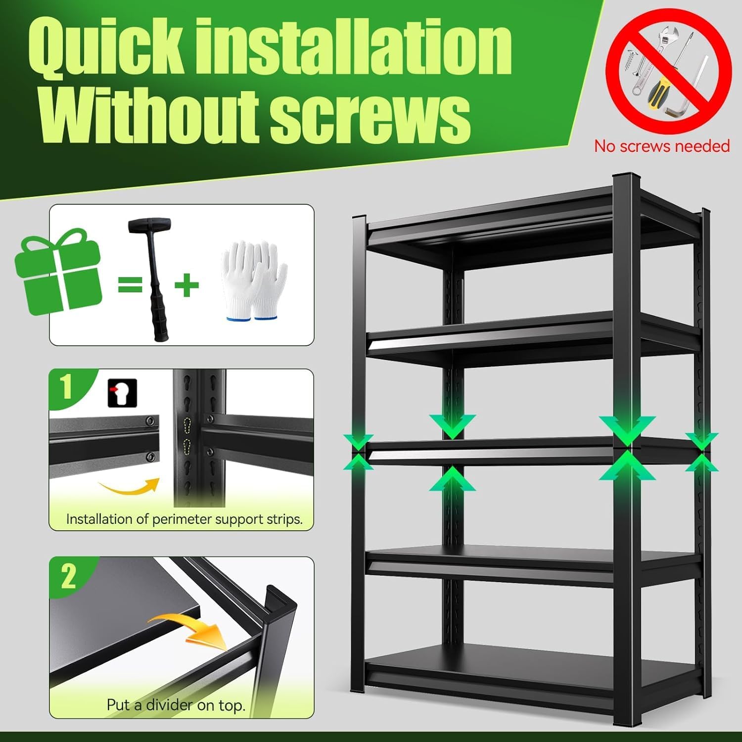 Garage Shelving,Heavy Duty Garage Storage Shelves,Metal Shelving Unit,5 Tier Adjustable Steel Utility Shelf,Use for Basement,Warehouse, Pantry Closet,Black (Steel-72''H*16" D*36''W)