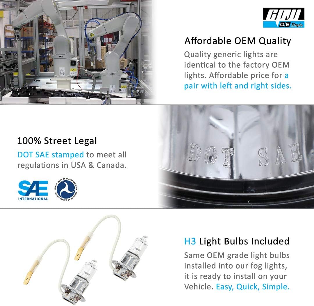 CPW OEM Fog Lights Fit For 2007-2009 Chrysler Aspen/300, Fog Lamps For 2007-2009 Dodge Durango/Dakota, Driving Halo Ring Projector Fog Lights For 2006-2010 Jeep Commander/Grand Cherokee (Black/Clear)