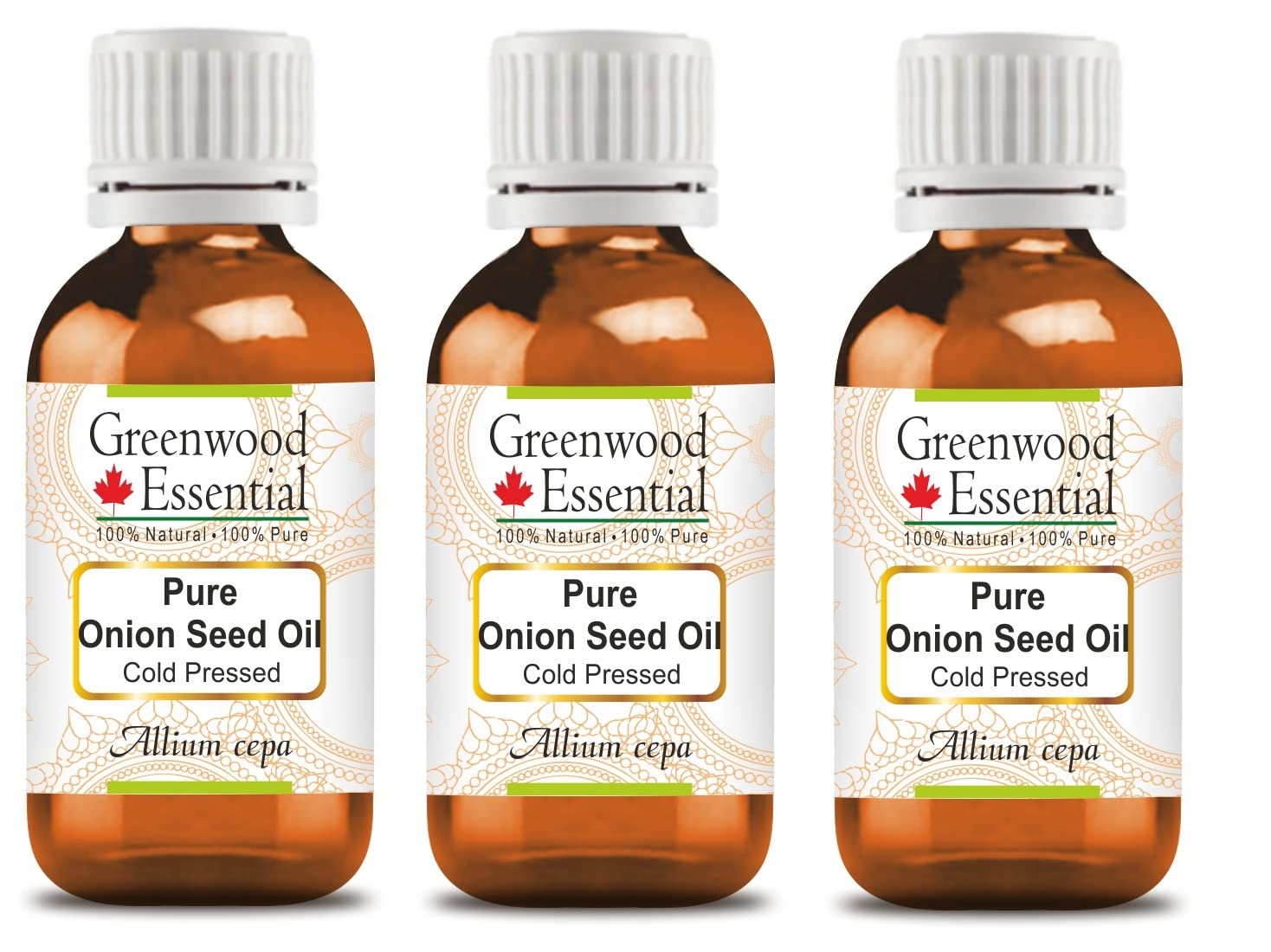 Greenwood Essential Pure Onion Seed Oil (Allium cepa) Cold Pressed (Pack of Three) 100ml X 3 (10 oz)
