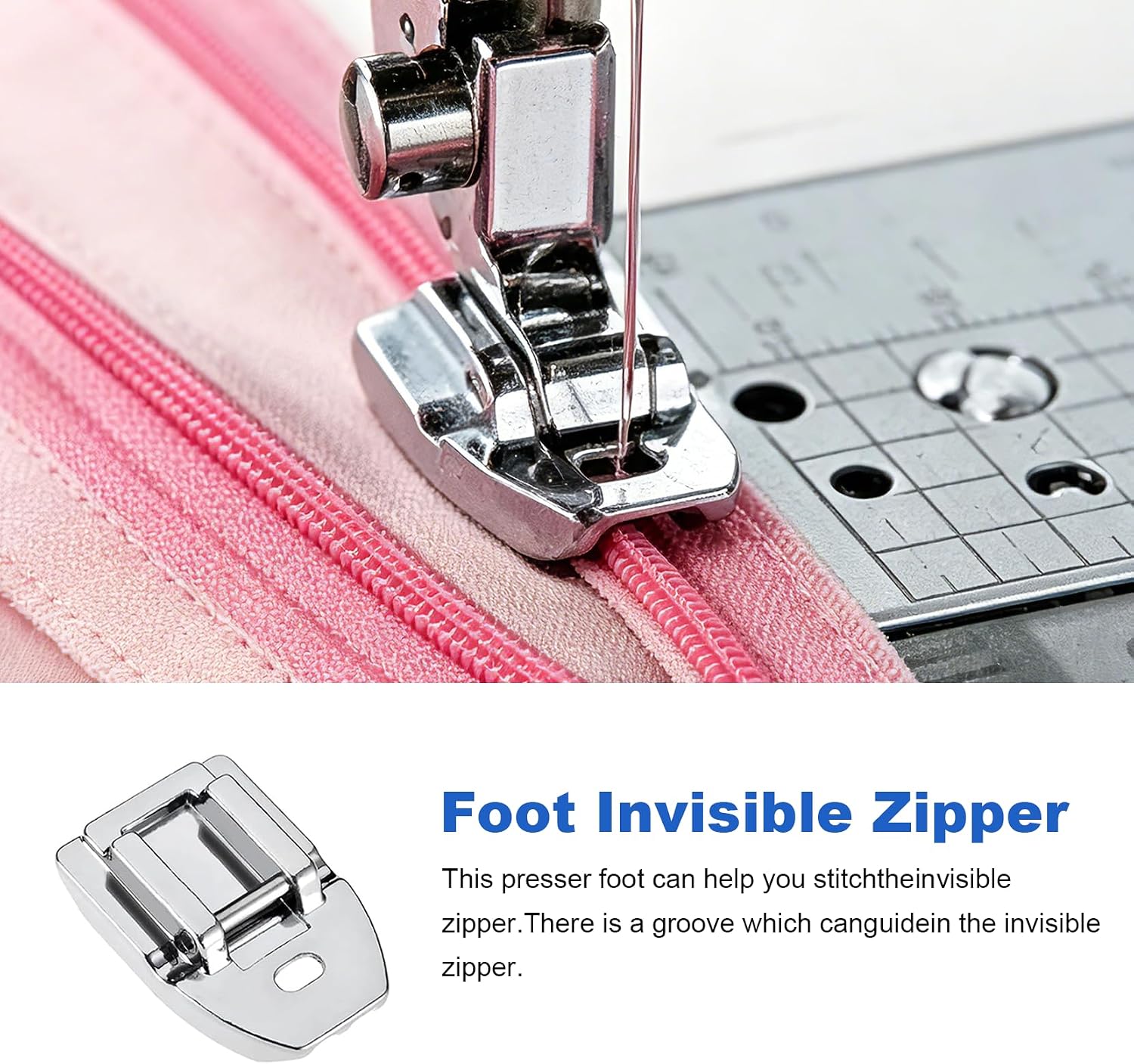 4Pcs Zipper Presser Foot Kit, Overlock Presser Foot, Invisible Zipper Foot, Wide Zipper Foot, Fits for All Low Shank Snap-On Singer, Brother, Janome, Babylock, Elna and More Sewing Machine
