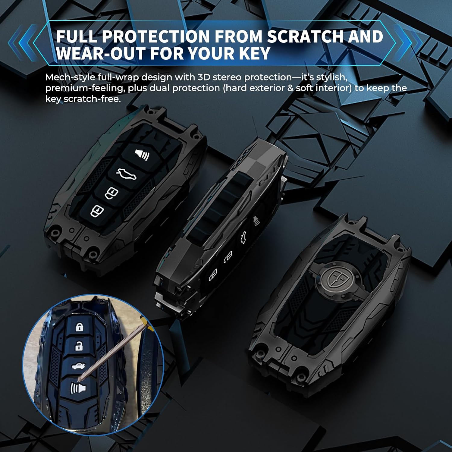 Key Fob Cover, Heavy Metal Full Protection Key Shell Case for Toyota Tundra 2022-2026 Camry Tacoma 4Runner Corolla Cross Land Cruiser Sequoia Venza, 4 Buttons Key Protector Accessories