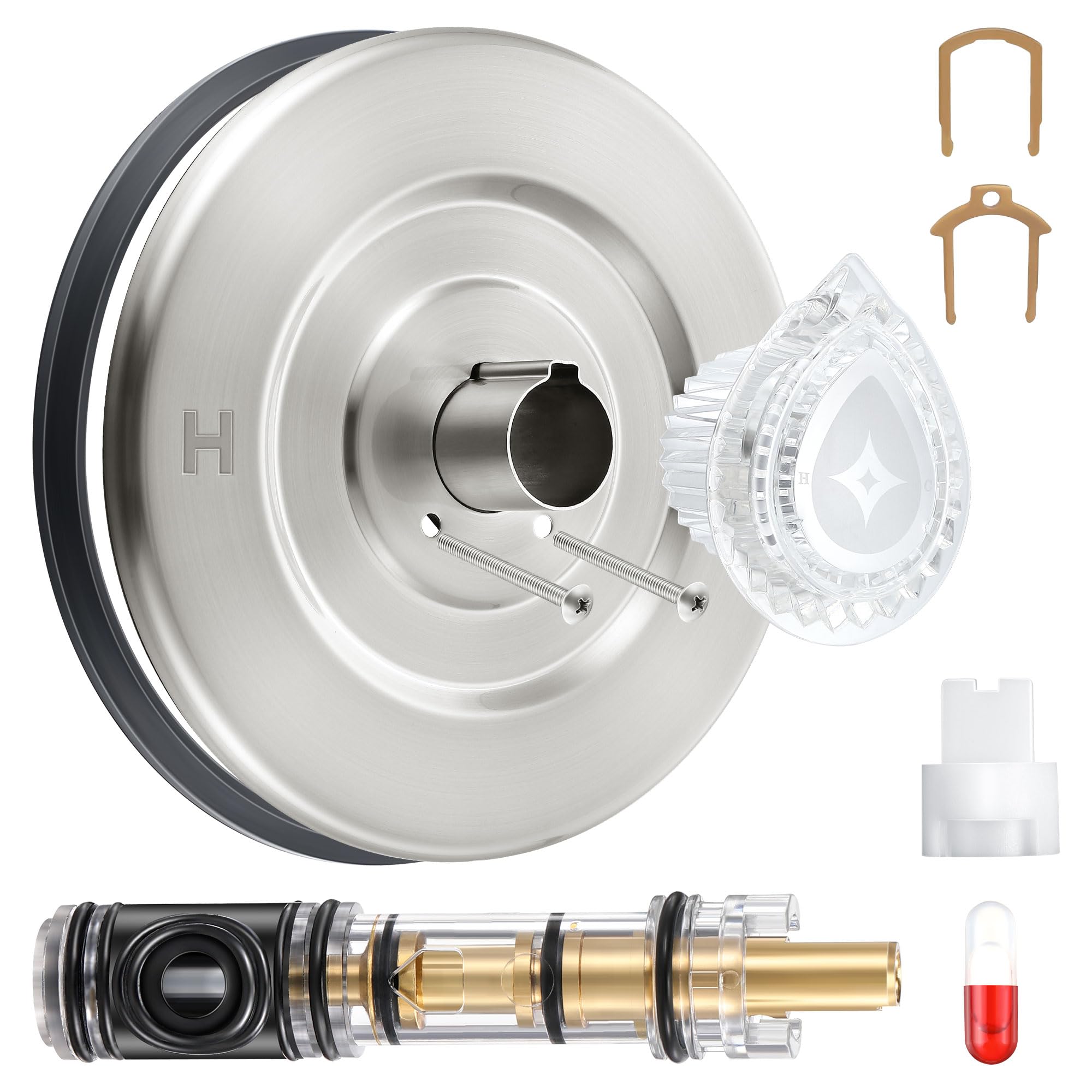 Photo 1 of Hohean Tub and Shower Trim Kit with Cartridge Replacement, Compatible with Moen Standard Valve Chateau Series Single Handle Tub and Shower, Brass Stem(Brushed Nickel)