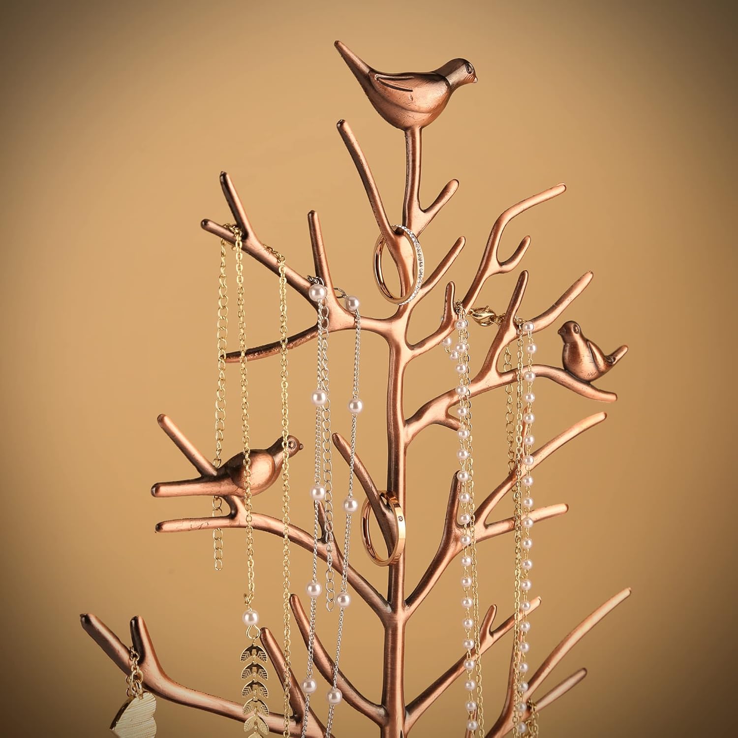 MORE&LESS Branch Jewelry Rack with wood tray,Retro color,Tree Tower Rack Hanging Organizer for Ring Earrings Necklace Bracelet,Suitable for living rooms, bathrooms,offices,etc. - Image 4