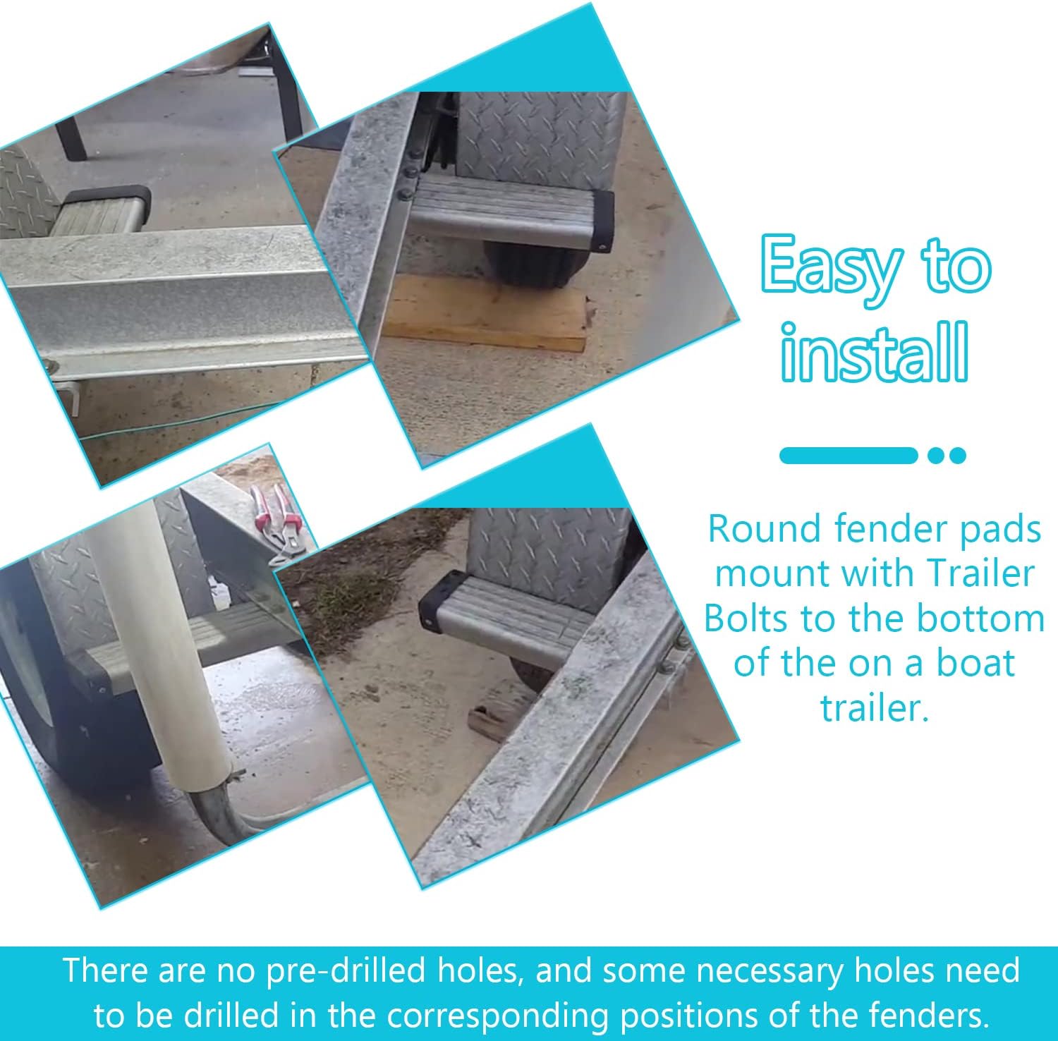 Upgraded 2PCS Aluminum Fender Mounts fit for Boat Trailer Round & Step Pad Bolt On Brackets