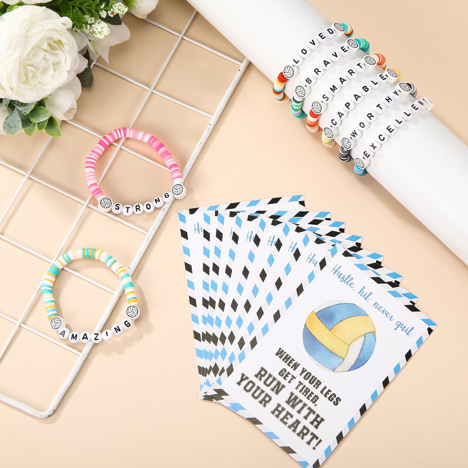 Zeyune 12 Sets Volleyballs Gift for Team Players Adjustable Volleyballs Bracelet Goodie Bag Stuffers Inspirational Cards for Adults Sport Lovers Volleyball Party Favors image 4