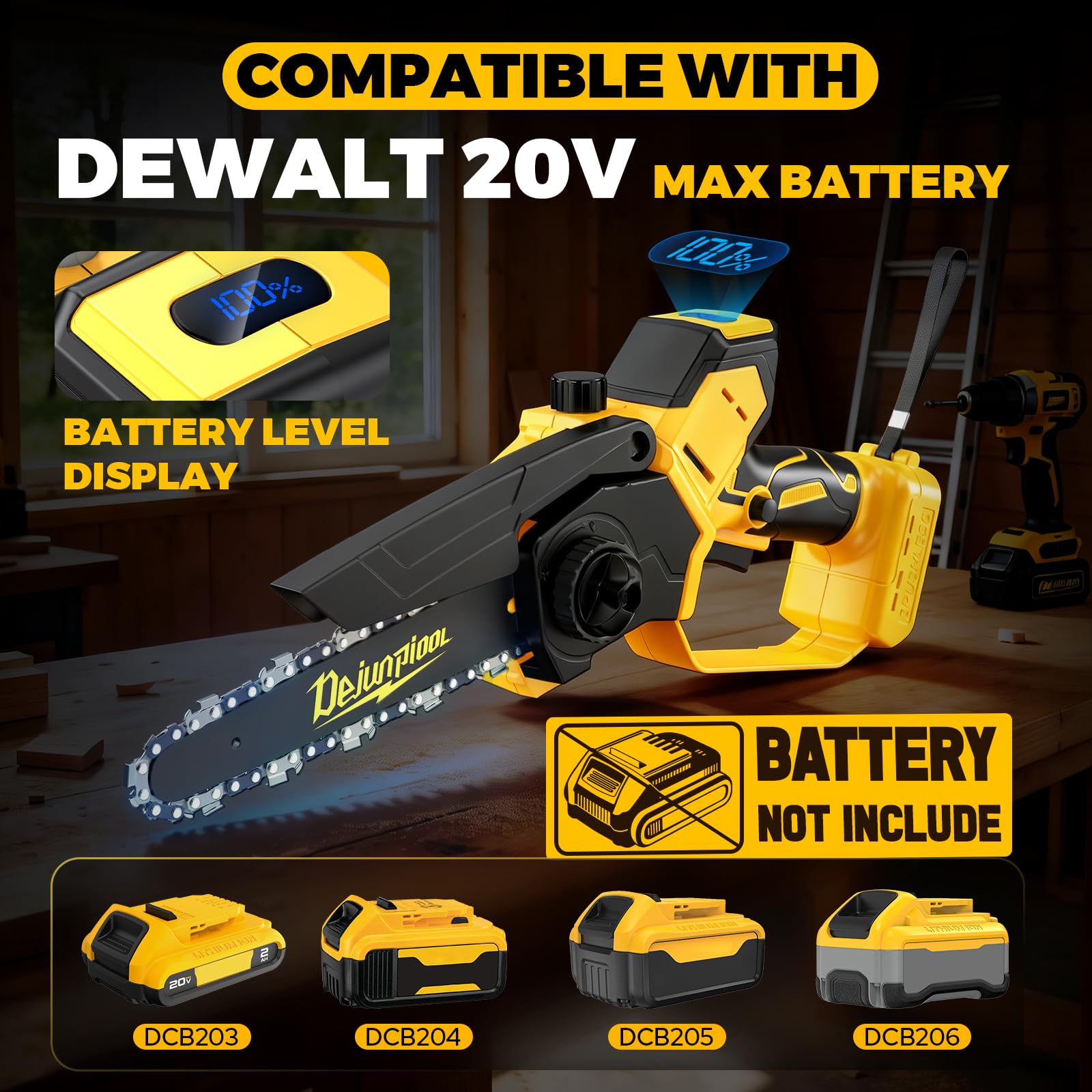 Mini motosierra inalámbrica compatible con batería Dewalt de 20 V máximo, motosierra eléctrica pequeña de 6 y 8 pulgadas, sin escobillas, engrasador automático, sierra de árbol de poda de mano, regalo