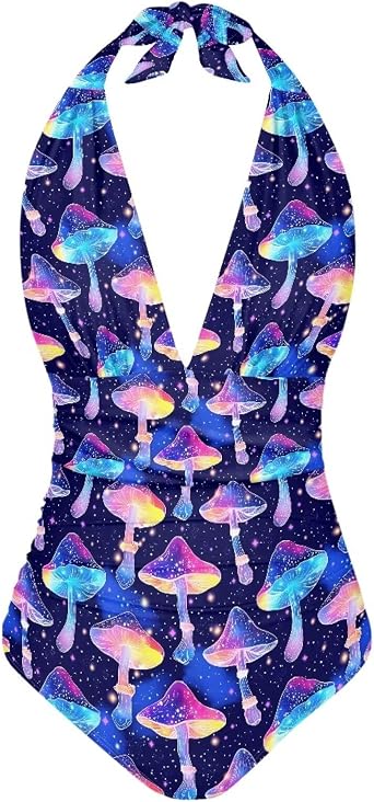 Womens One Piece Swimsuit Tummy Control V Neck Backless Bathing Suit Casual Slimming Swimwear