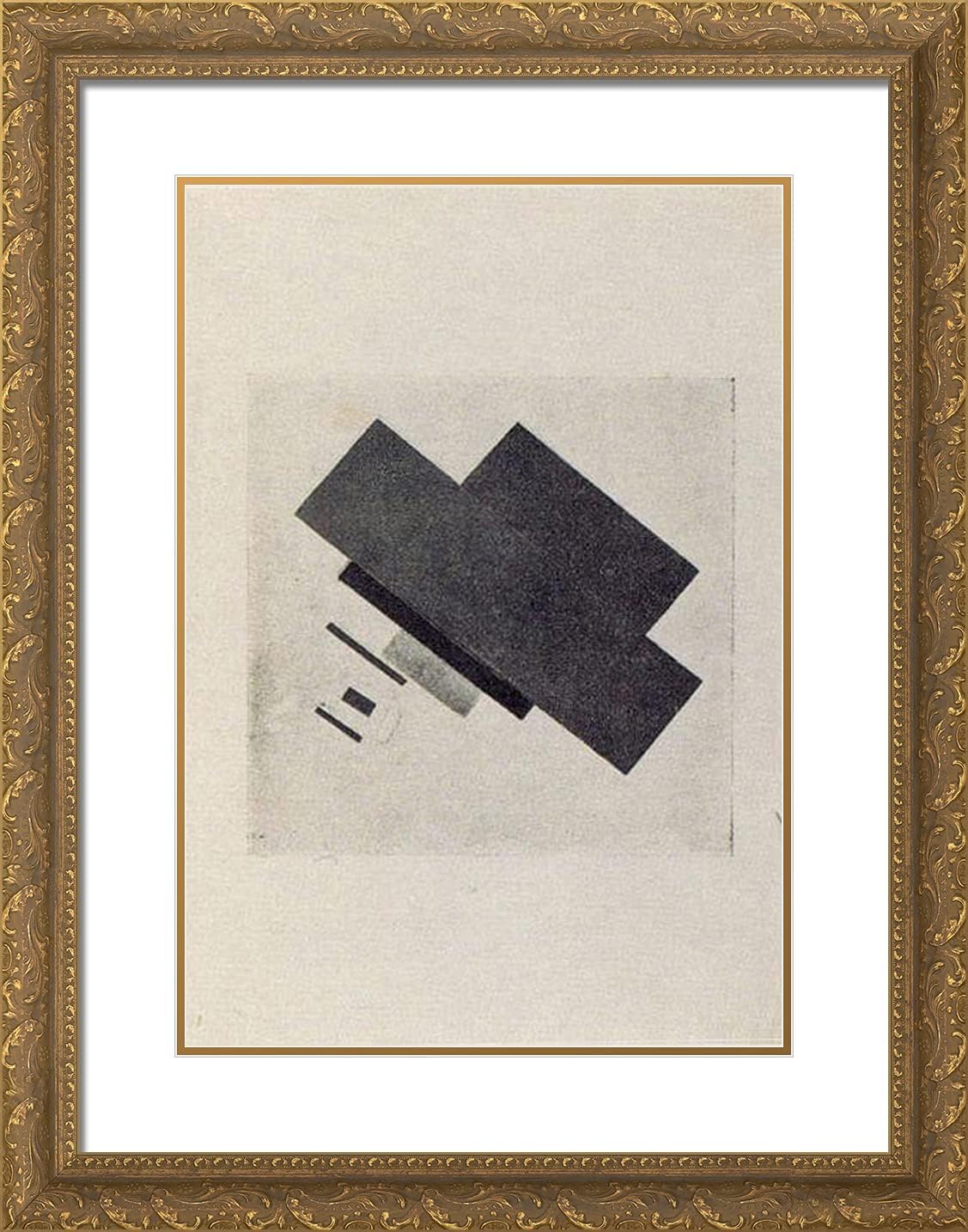 ArtDirect Malevich, Kazimir 19x24 Black Ornate Framed Art Print with Double Matting Titled: Suprematic Track