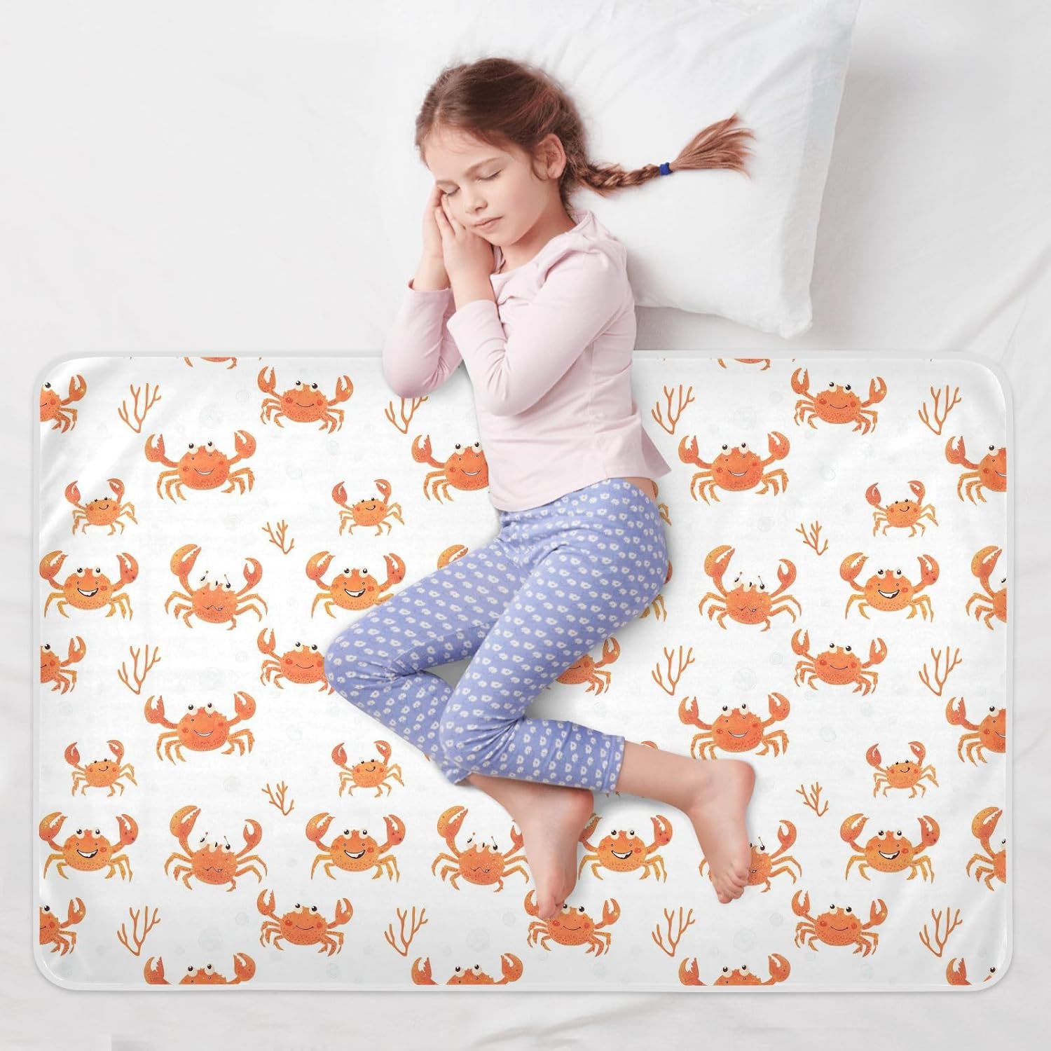 Cute King Crab White Extra Large Resuable Baby Bed Pad Waterproof Washable Mattress Pad Cute Cool Incontinence Pads for Children Adults Pets , 52" L x 34" W