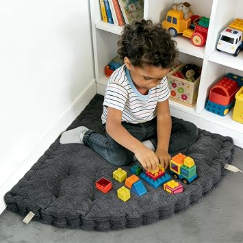 Fan-Shaped Floor Cushion Corner Nook Floor Pillow, Meditation Cushion for Sitting or Yoga, Kids Play Cushions Thick for Indoor or Outdoor Seating 28"*28" Gray
