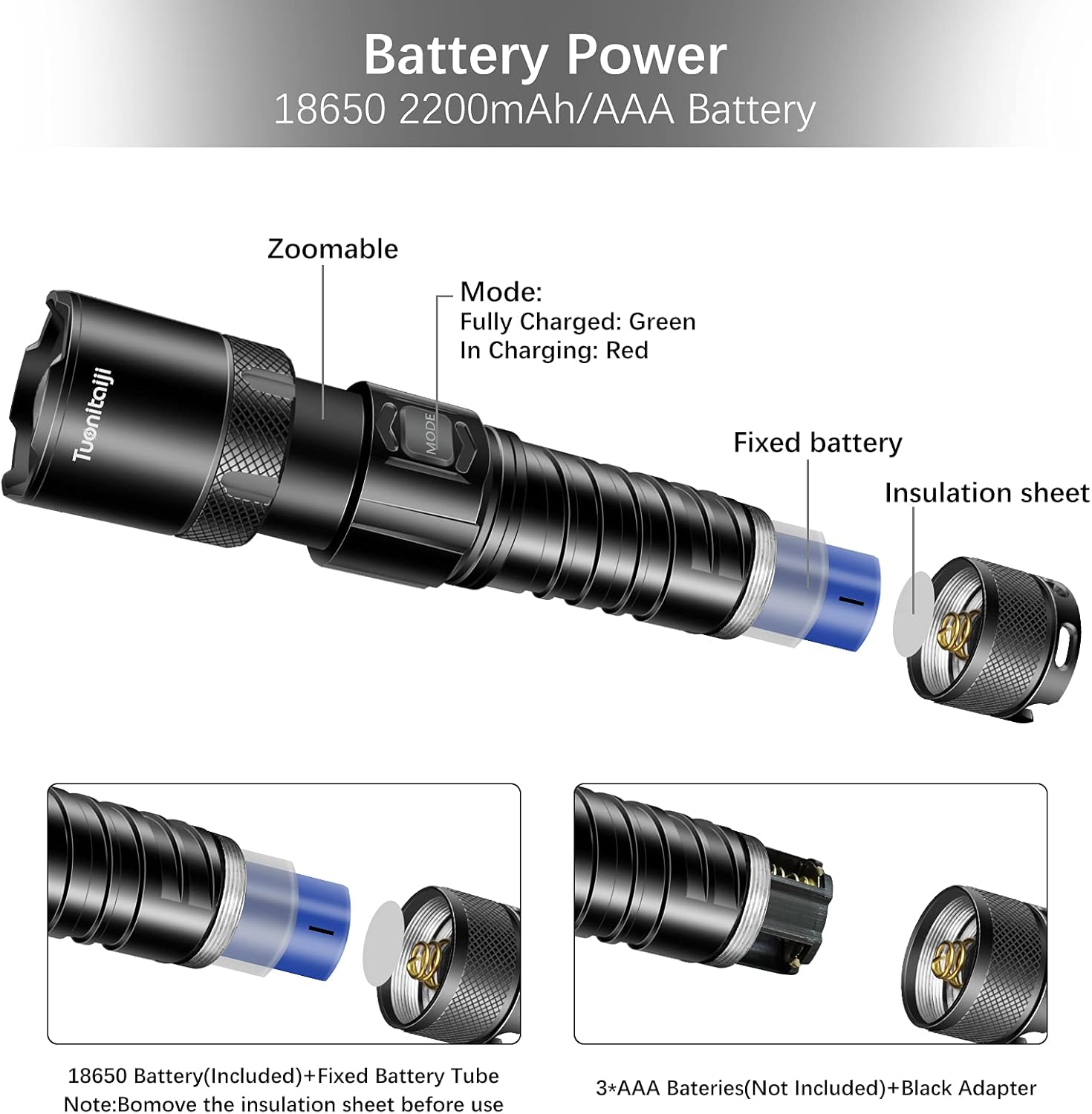 Tuonitaiji Flashlights High Lumens Rechargeable 10000,Bright Flashlight Led Flashlights,Zoomable Camping Flashlight,IP65 Waterproof,Tactical Flashlights 5 Modes for Hiking(18650 Battery Included) : Tools & Home Improvement