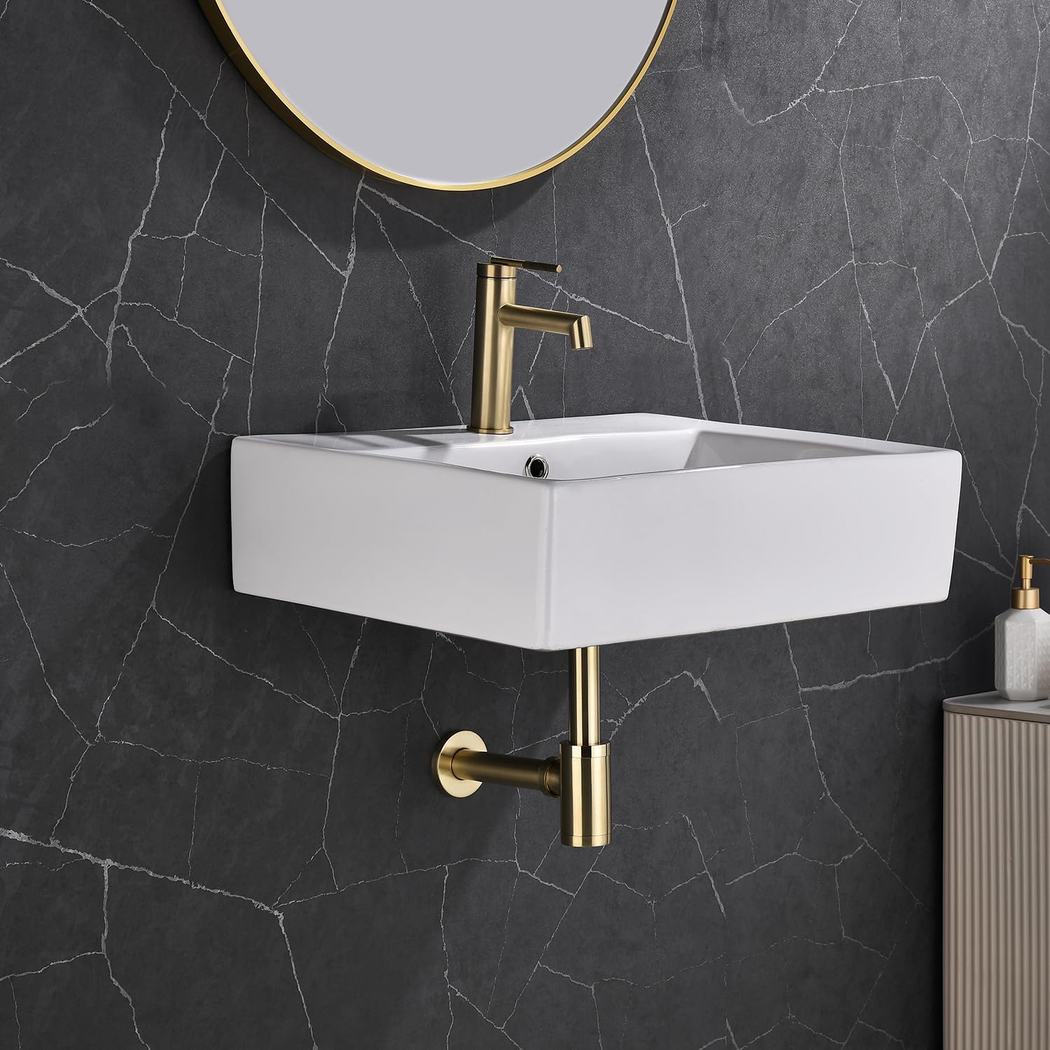 Bathroom Sink Stopper P-Trap Complete Set Adjustable Bottle Trap Solid Brass Sink Drain Kit Tube and Pop Up Drain Stopper Set with Overflow, Brushed Gold
