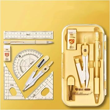 Drawing Compass 8-Pcs Math Geometry Set with Compass Rulers Protractor Gel Pen Eraser Lead Refills,Student Drafting Kit,School SuppliesGelb