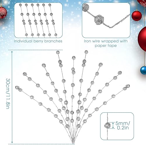 Miniatura 2 de Syhood 200 tallos de bayas con purpurina, 13.8 pulgadas, ramas de acebo para decoración de árbol de Navidad, adornos de vacaciones, decoración del
