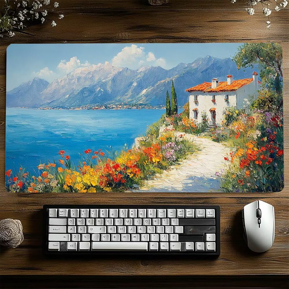 Podkładka pod mysz XXL 160 x 80 x 0,3 cm wodoodporna mata na biurko do gier na klawiaturę bezprzewodowa mysz do laptopa, podkładka pod mysz wioska przeszyte krawędzie antypoślizgowa podstawa, model