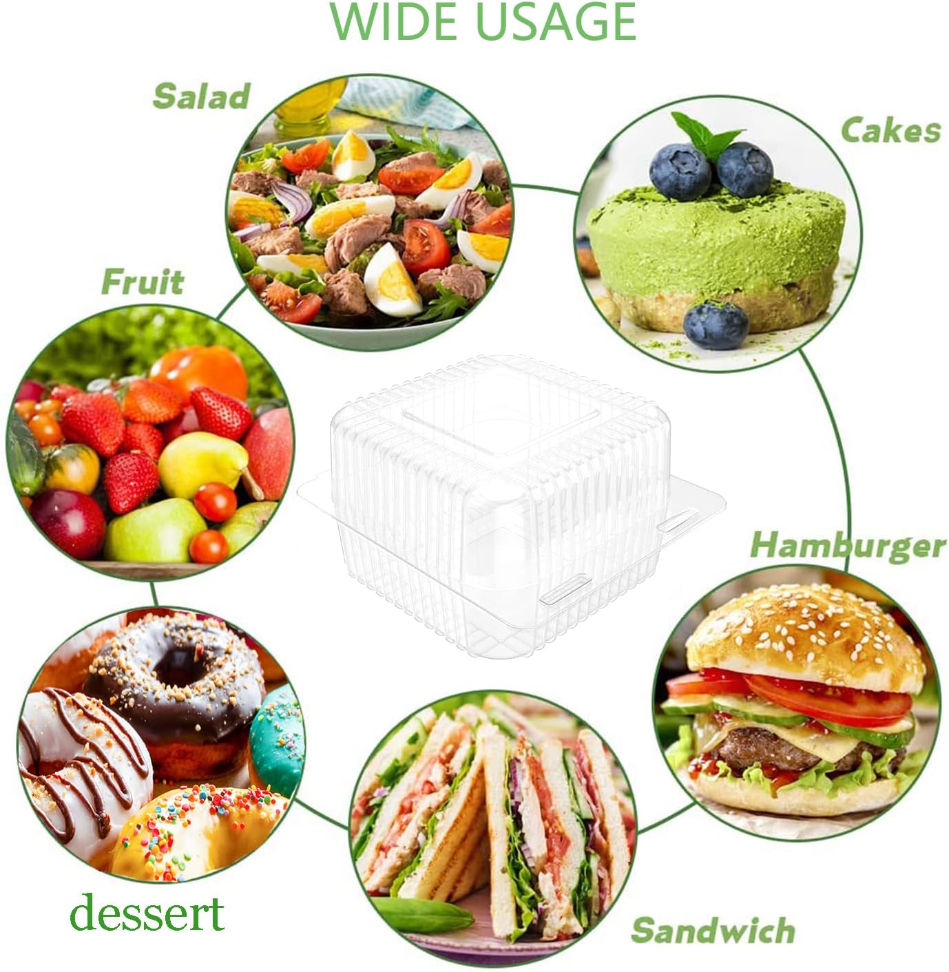 HNXAZG 160 Pcs Clear Plastic Hinged Take Out Containers Disposable Clamshell Food Cake Containers with Lids 5.3 x 4.7 x 2.8 inch for Dessert, Cakes, Cookies, Salads, Pasta, Sandwiches (HN-2303162053)