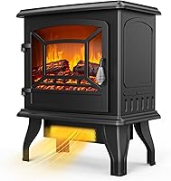 ROVSUN 20" Electric Fireplace Stove Heater, 1400W Freestanding Portable with Thermostat, Realistic Flames, Overheat & Tip-Over Protection, CSA Certified
