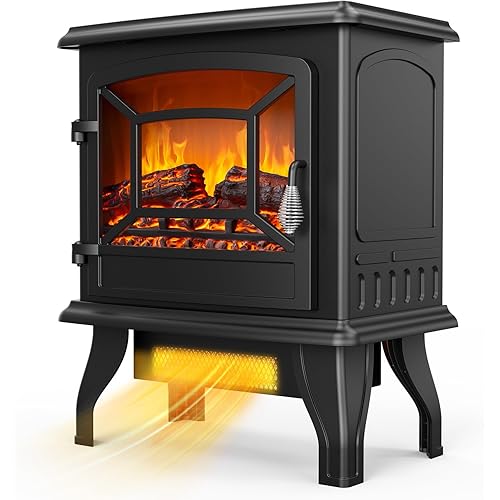ROVSUN 20" H Electric Fireplace Stove Space Heater, 1400W Portable Freestanding with Thermostat, Realistic Flame Logs, Overheat & Tip-Over Protections for Bedroom Living Room, CSA Approved