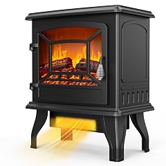 ROVSUN 20 H Electric Fireplace Stove Space Heater 1400W Portable Freestanding with Thermostat Realistic Flame Logs Overheat Tip-Over