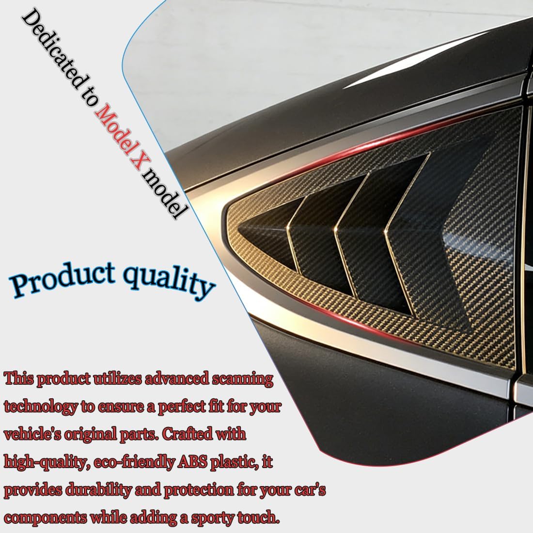 MUXEE Window Louver，2Pcs Side Vent Window Louvers for Tesla Model X 2022-2025, ABS Print Sport Window Decorative Covers, Exterior Trim Accessories - Carbon Fiber