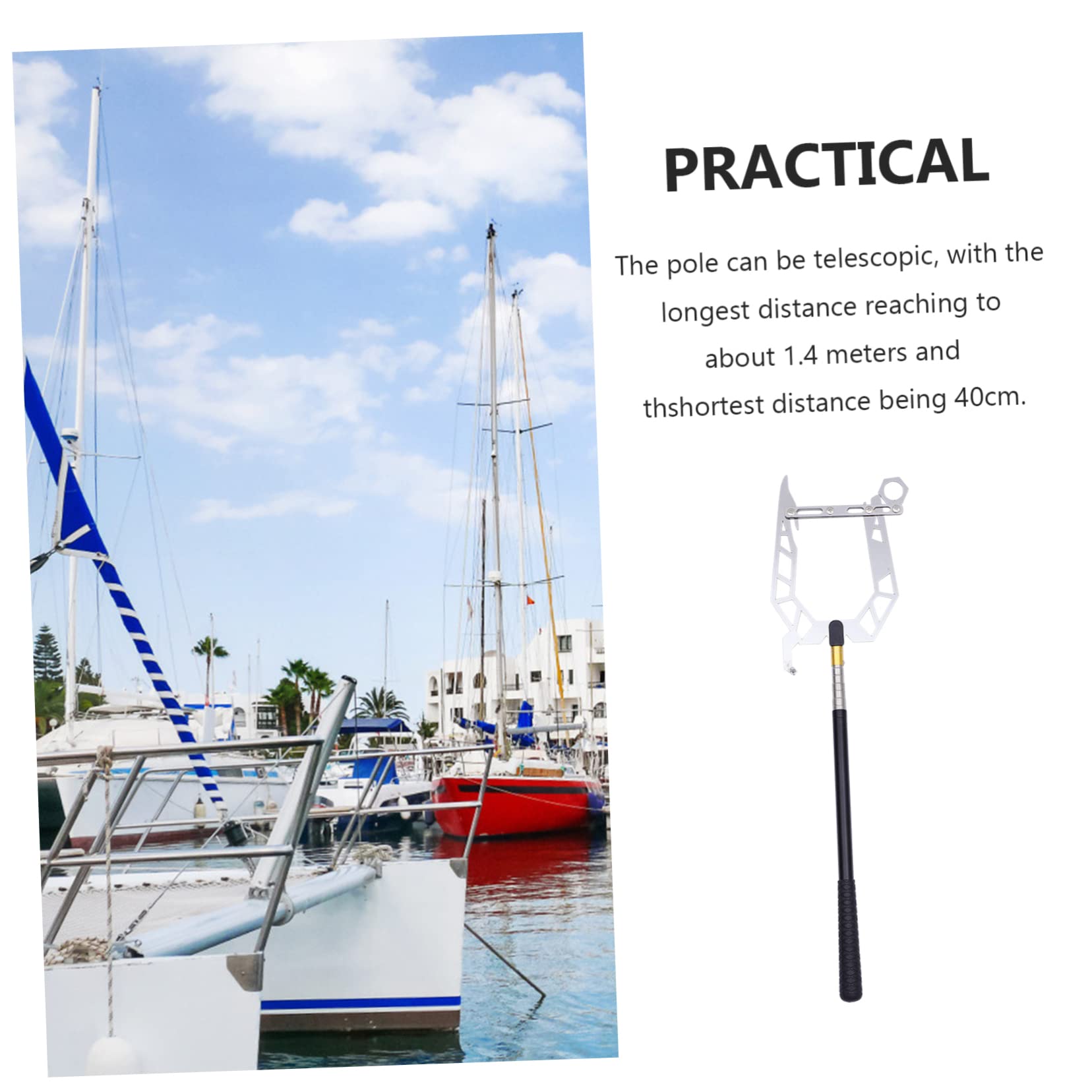 GOOHOCHY Multi-Purpose Hook Telescopic Boat Puller Tie Rope Hook Stainless Steel Comfortable Grip