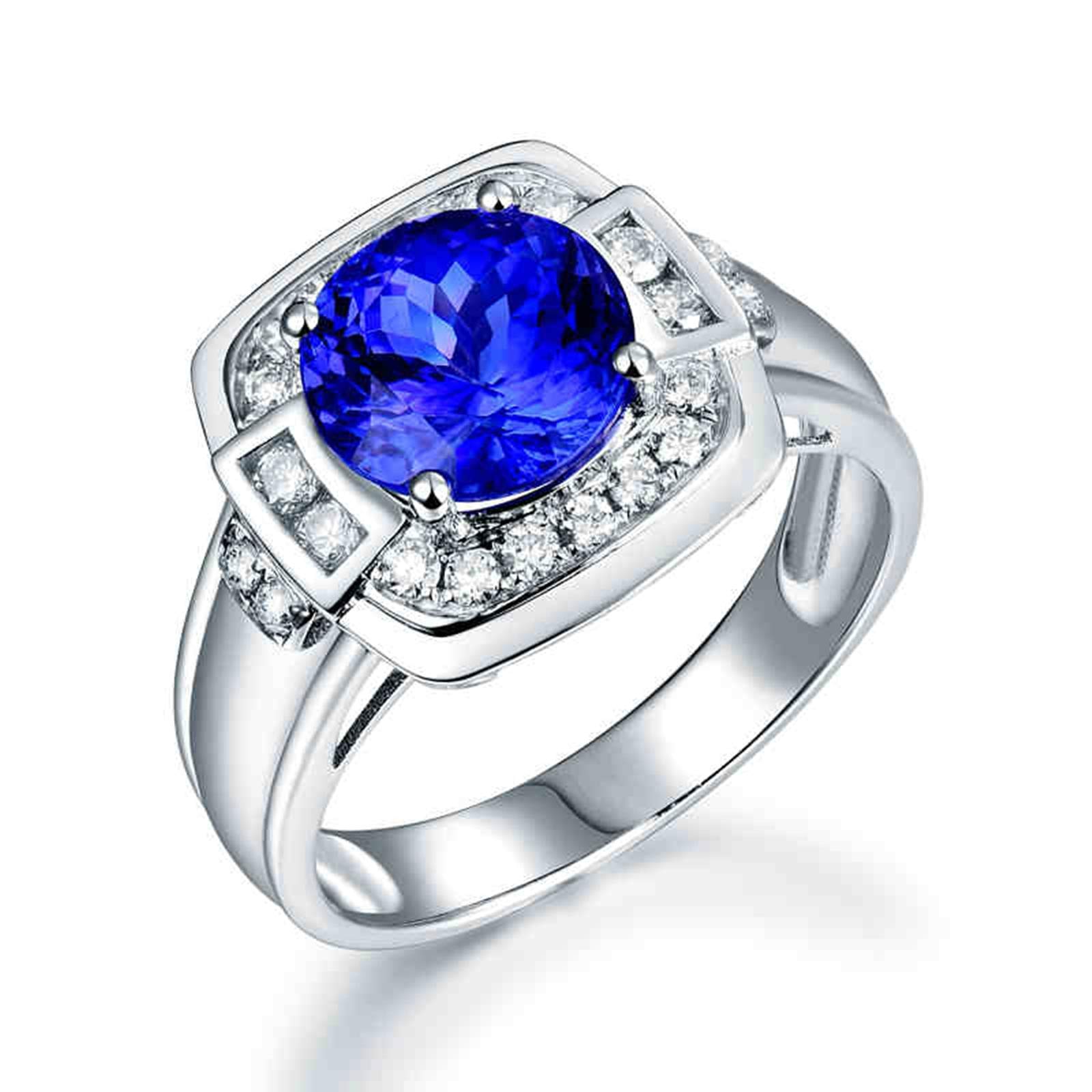 Obrączka męska z białego złota 18K (750), 2,5 ct, tanzanit, ozdobny pierścionek z diamentami na Dzień Ojca, rozmiar 45 (14,3)-70 (22,3)