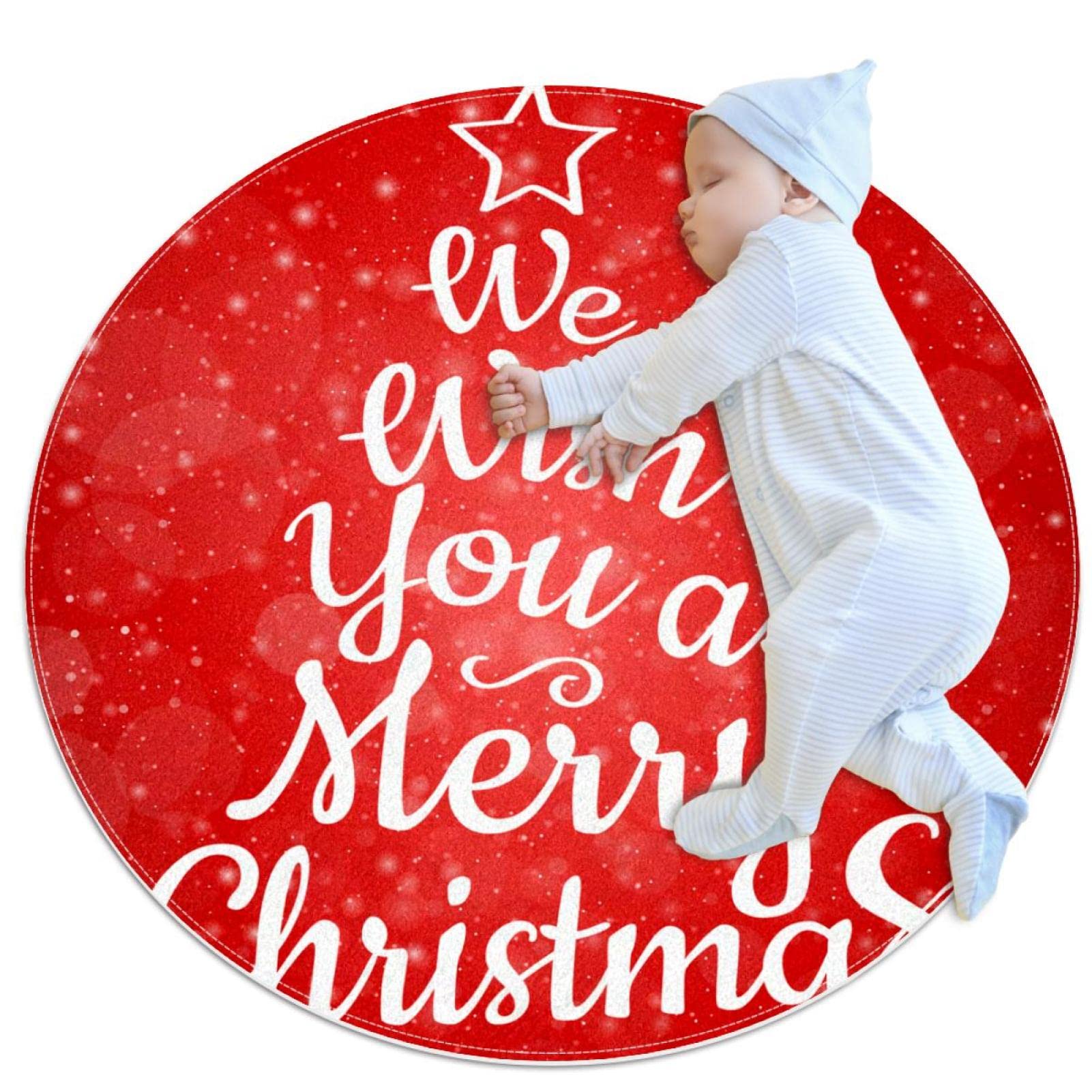 Tapis ronds doux pour salon de chambre Joyeux Noël 100 cm