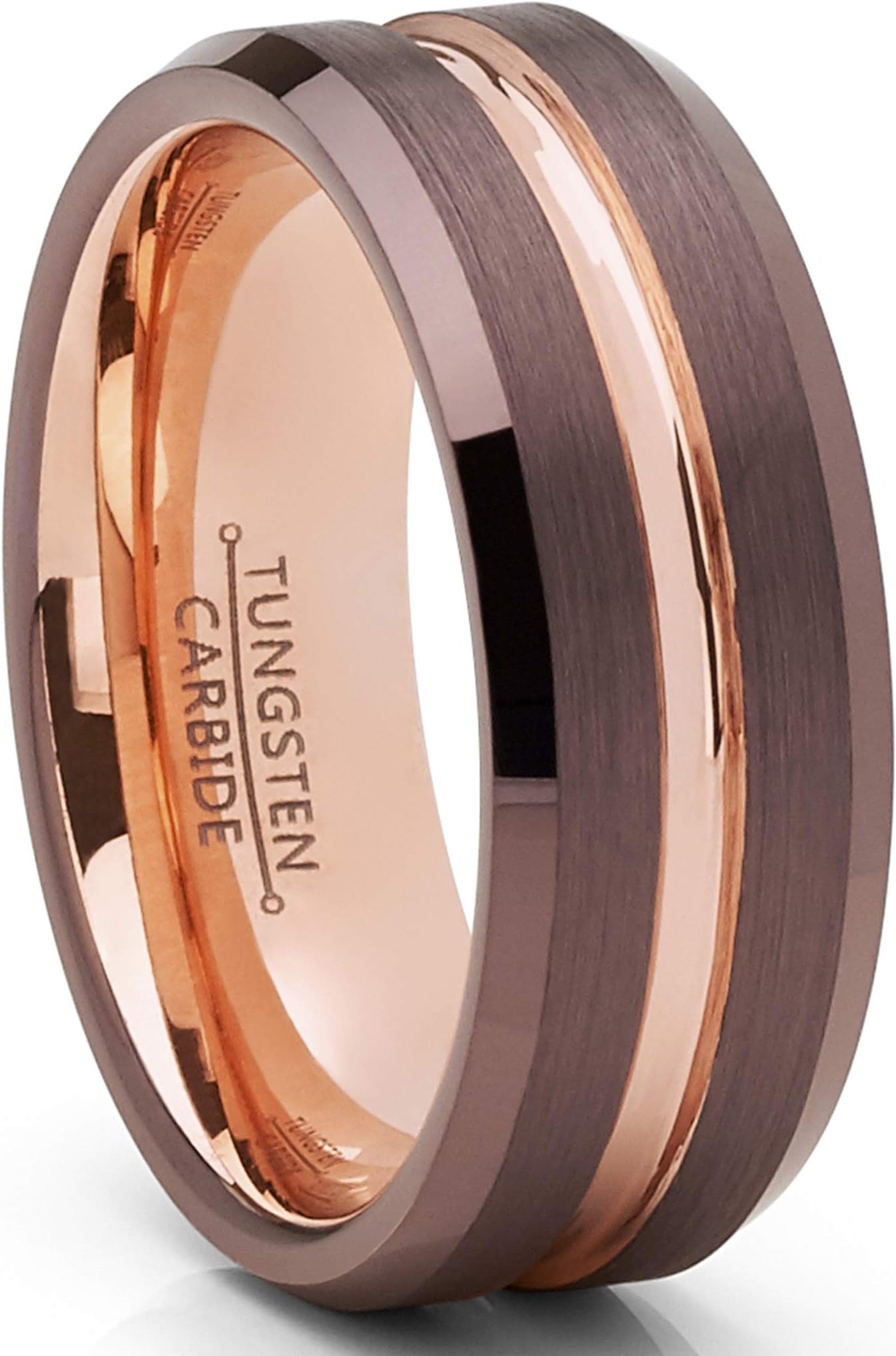 Men's Co. Chocolate Brown and Rose GoldTone Tungsten Carbide Wedding Band Ring 8mm