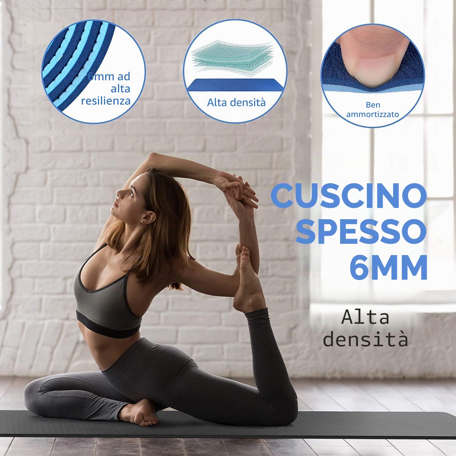 CAMBIVO Tappetino Palestra TPE Antiscivolo 213 x 81 x 6 mm per Adulti | Materassino Yoga e Pilates Extra Largo con Cinghia per Fitness, Ginnastica e Workout a Casa e in Palestra