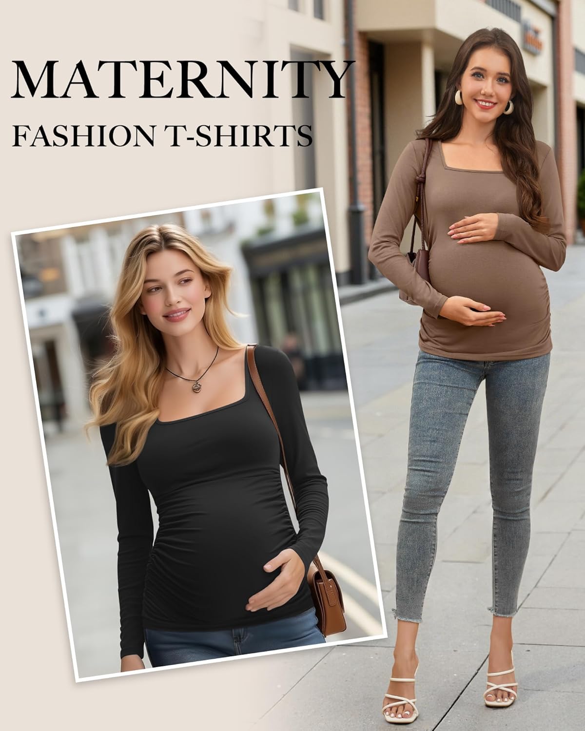 3 Pack Women's Maternity Shirts Long Sleeve Side Ruched Pregnancy Tops Square Neck Basic Tunic Knit Mama Clothes - Image 6