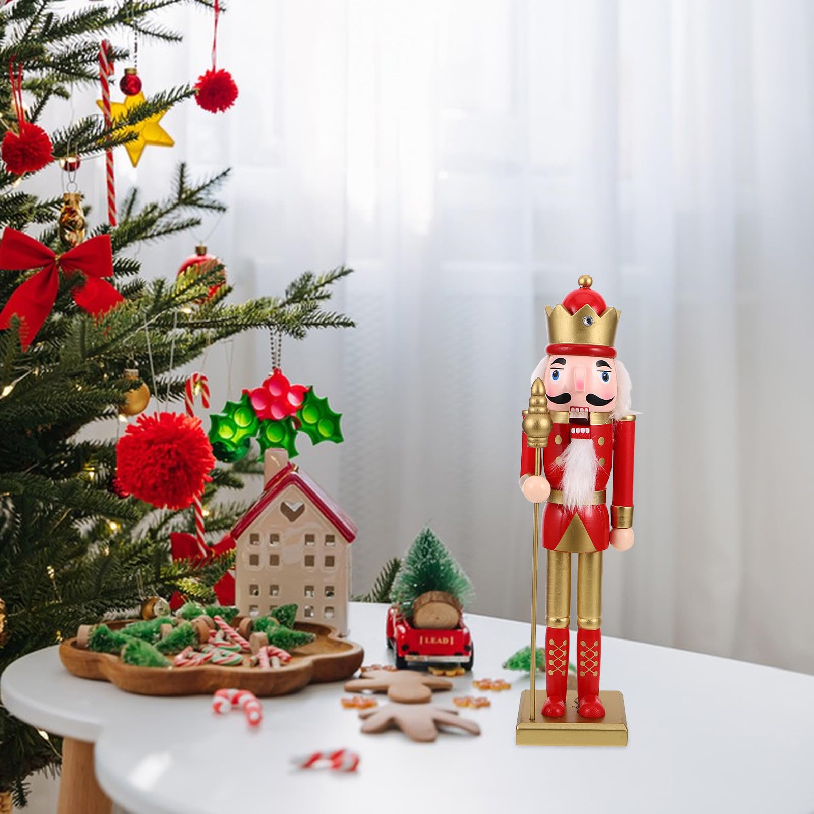 minkissy 2 Stück Nussknackerfigur, 38cm, Rote Weihnachtsdekoration