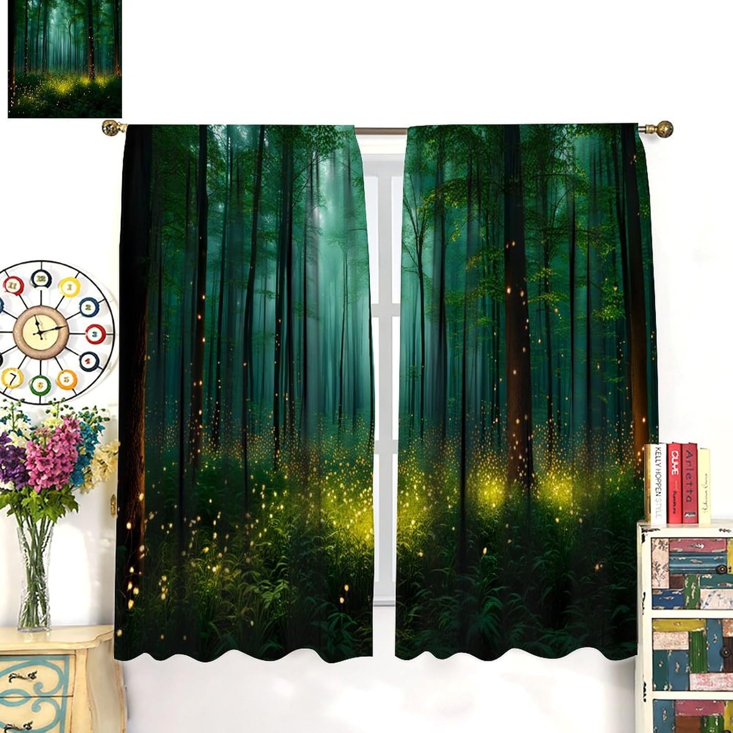 Fantasy Forest Blackout Curtains,Magic Jungle Wonderland Home Decor Bedroom Living Room Rod Pocket Window Treatment Drapes 2 Panel Set Total Size 42" W X 63" L Inch