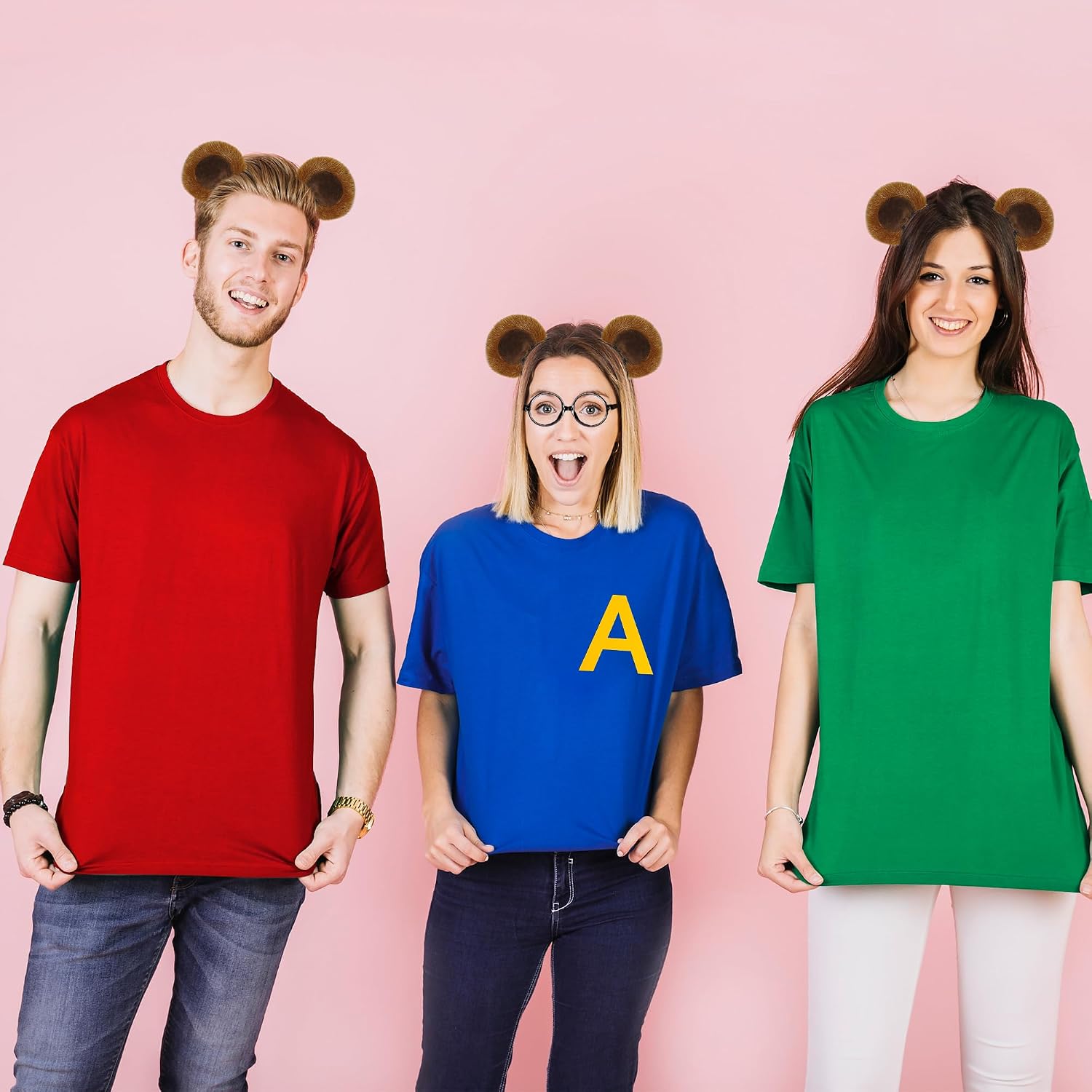U-Zomir 5 Pcs Chipmunk Costume Set, 3 Pack Chipmunk Ears Headband, 1 Round Black Glasses Frame and 1 A-shaped Sticker, Chipmunks Ears for Halloween Party Animal Costume Accessories